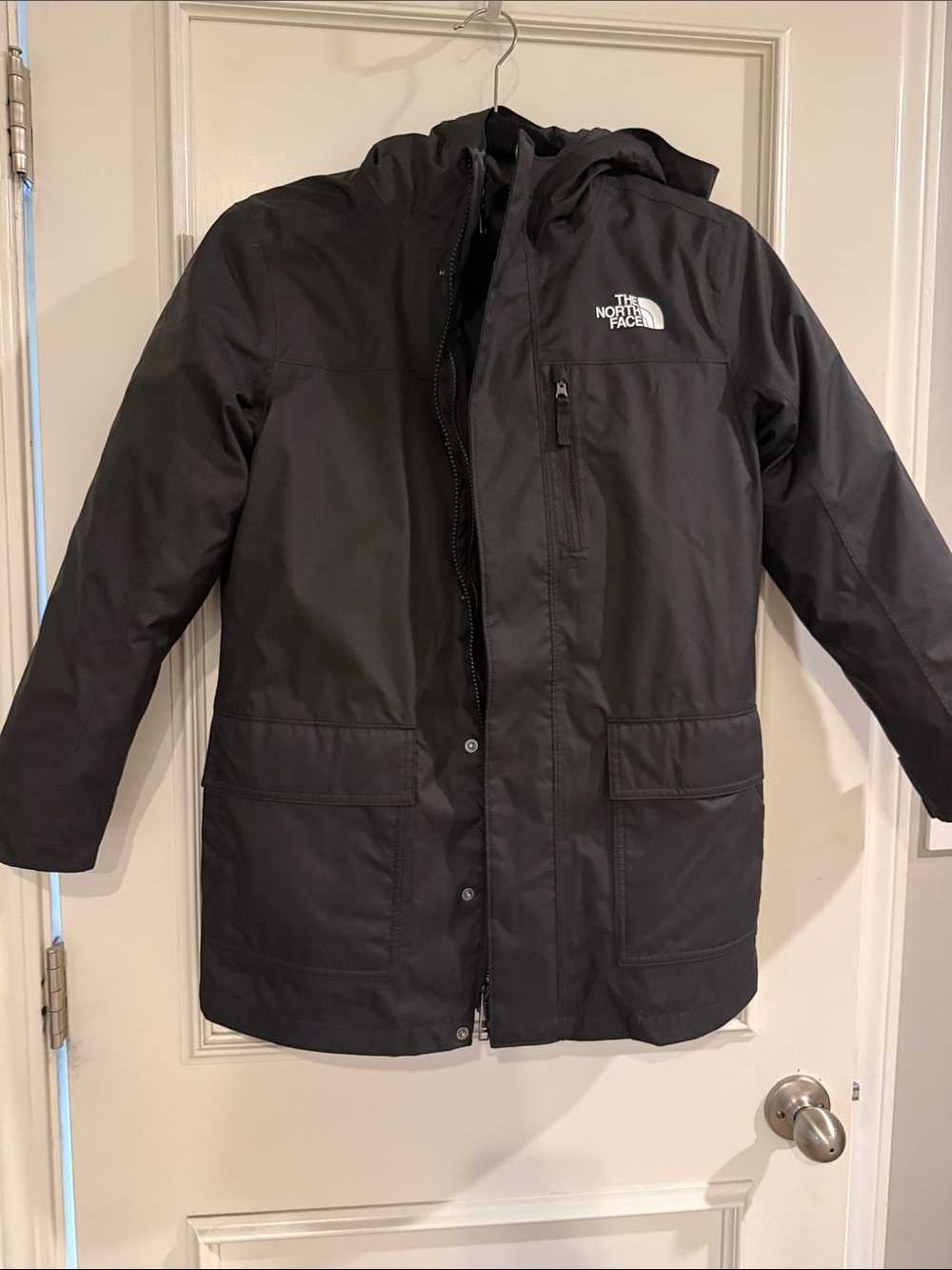 The North Face Black Hooded Waterproof Parka- Boys Large (12)